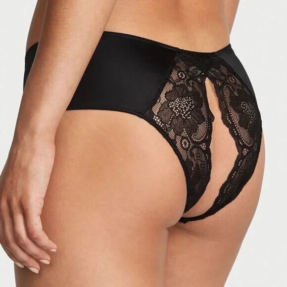 Victoria's Secret Very Sexy Black Crotchless Lace-Trim Cheeky Panty XL NEW - Picture 3 of 3